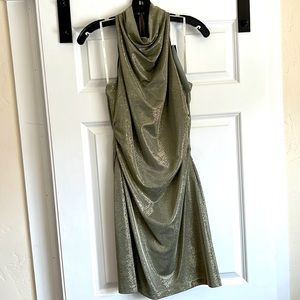 Metallic Cowl Neck Halston Evening Collection Mini Dress